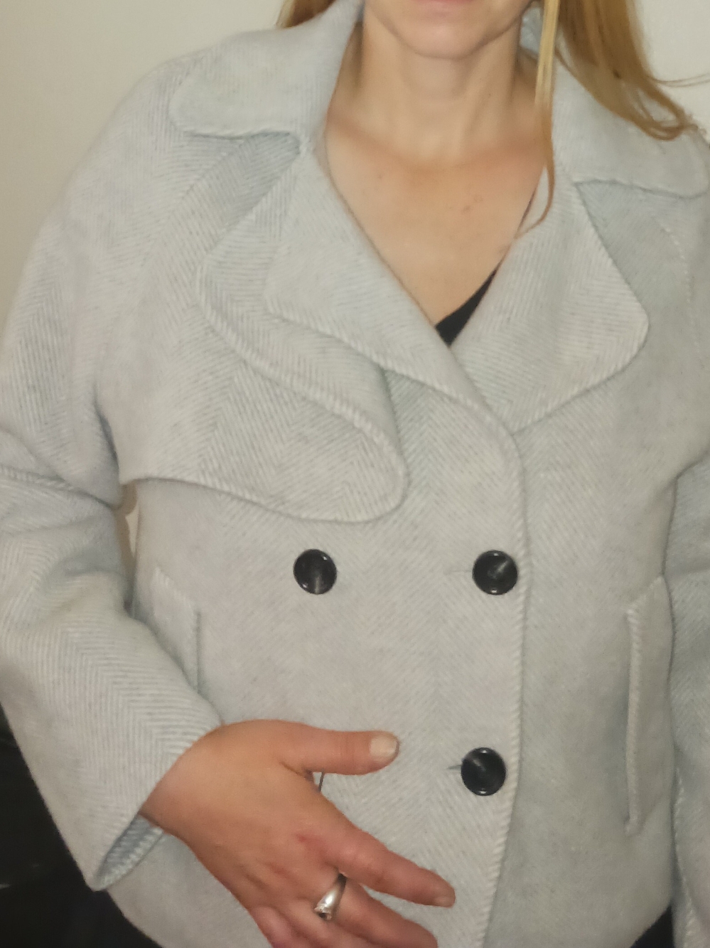 Light Gray Double-Breasted Women's Peacoat